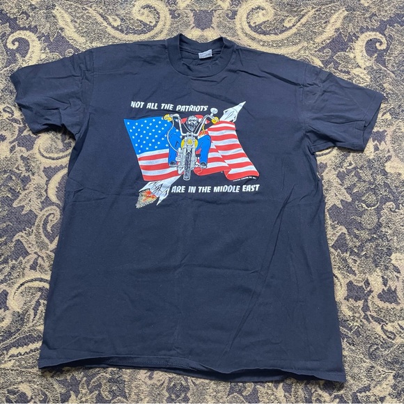 Vtg 90s Not All The Patriots Are In The Middle East Biker Black T-shirt Men’s XL - Picture 1 of 7
